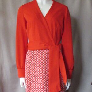 Striking 1970 Era Hostess Gown Maxi Lounge Dress Orange & White Check Pattern